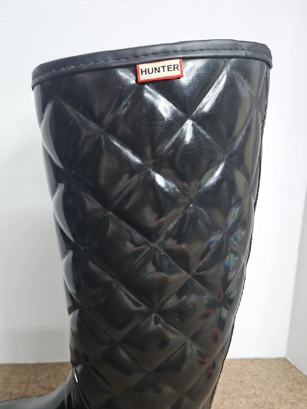 Hunter Black Quilted Glossy Tall Boots Size 7 Womens